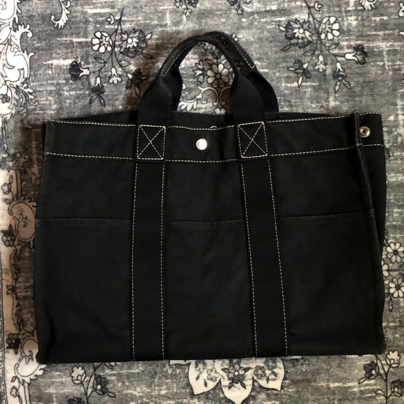 Hermès AUTHENTIC Black & White Stitch Toile Fourre Tout MM Large Canvas Tote Bag - Picture 5 of 16